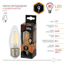 Лампа светодиодная ЭРА E27 9W 2700K прозрачная F-LED B35-9w-827-E27 Б0046993