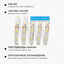 Светодиодная влагозащищенная лента Apeyron 4,8W/m 60LED/m 5050SMD теплый белый 5M 10-27