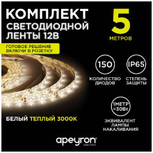 Светодиодная влагозащищенная лента Apeyron 4,8W/m 60LED/m 5050SMD теплый белый 5M 10-27