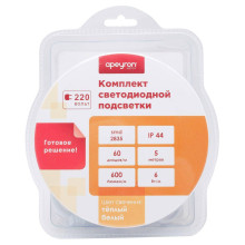 Светодиодная влагозащищенная лента Apeyron 6W/m 60LED/m 3528SMD теплый белый 5M 10-58