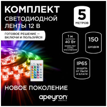 Светодиодная влагозащищенная лента Apeyron 7,2W/m 30LED/m 3528SMD разноцветная 5M 10-03