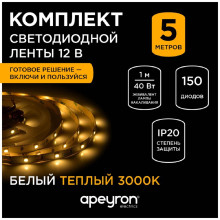 Светодиодная лента Apeyron 7,2W/m 30LED/m 5050SMD теплый белый 5M 10-41