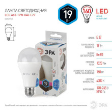 Лампа светодиодная ЭРА E27 19W 4000K матовая LED A65-19W-840-E27 Б0031703