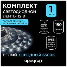 Светодиодная влагозащищенная лента Apeyron 7,2W/m 30LED/m 5050SMD холодный белый 5M 10-01