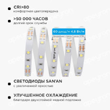 Светодиодная лента Apeyron 4,8W/m 60LED/m 3528SMD холодный белый 2,5M 10-07