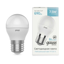 Лампа светодиодная Gauss E27 7,5W 4100К матовая 1053228